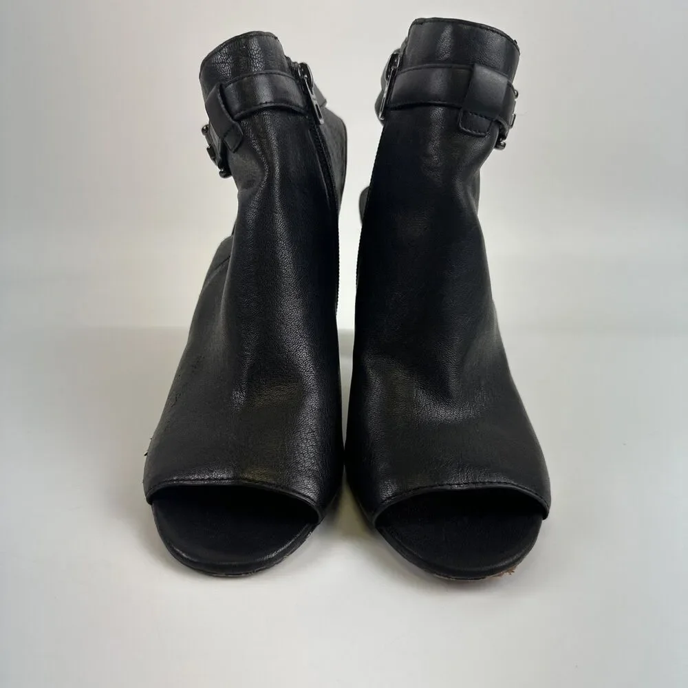 Coach Lafayette Heels Black Soft Leather Zip Peep Toe Slingback Sandal Bootie 9